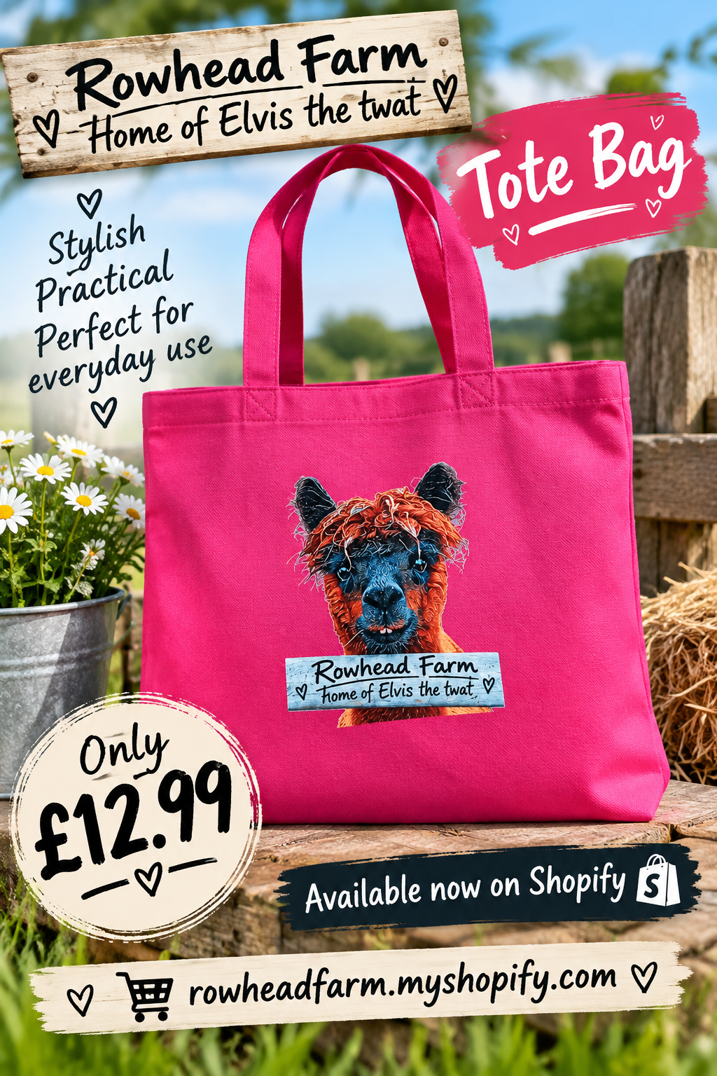 Bright pink shopping tote bag